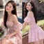 Váy hoa nhí cup ngực dáng xòe siêu xinh phong cách tiểu thư siêu xinh, Set váy hoa nhí tay bồng