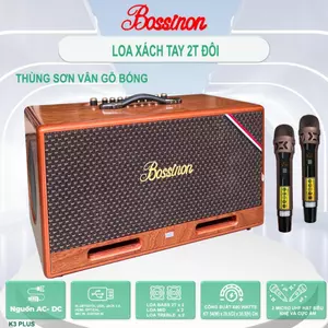 Loa karaoke xách tay K3 PLus Thương hiệu Bossinon công suất 600W-Thùng loa sơn vân gỗ phủ bóng chống trầy, 6 dường tiếng