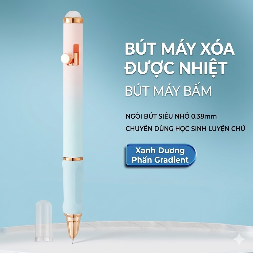 Bút Máy Bấm Tẩy Xóa BC-03, { TẶNG 2 TẨY } Ngòi 0.38mm, Mực Ra Đều, Êm Trơn, Không Gai Giấy