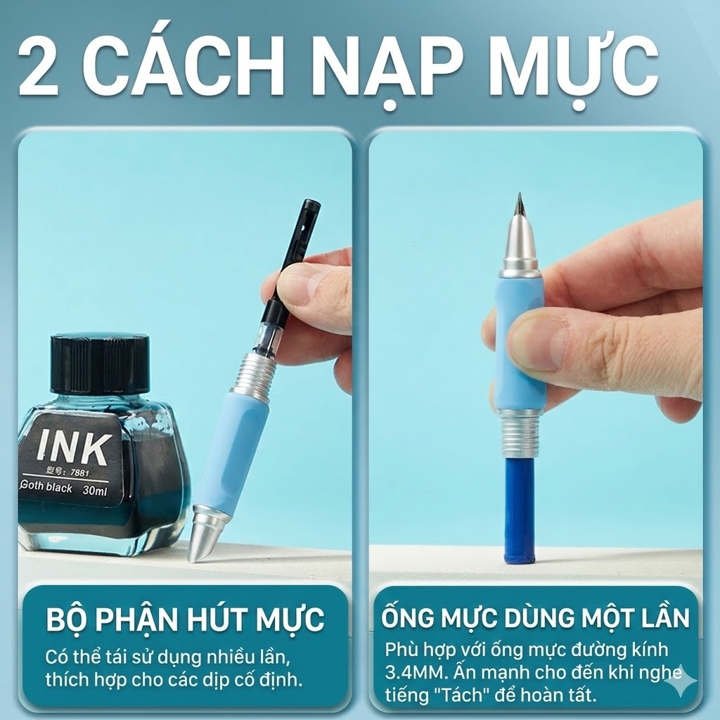 Bút Máy Xóa BC-03 ngòi kim tinh nét trơn viết êm xóa sạch dành cho học sinh tiểu học 1-5