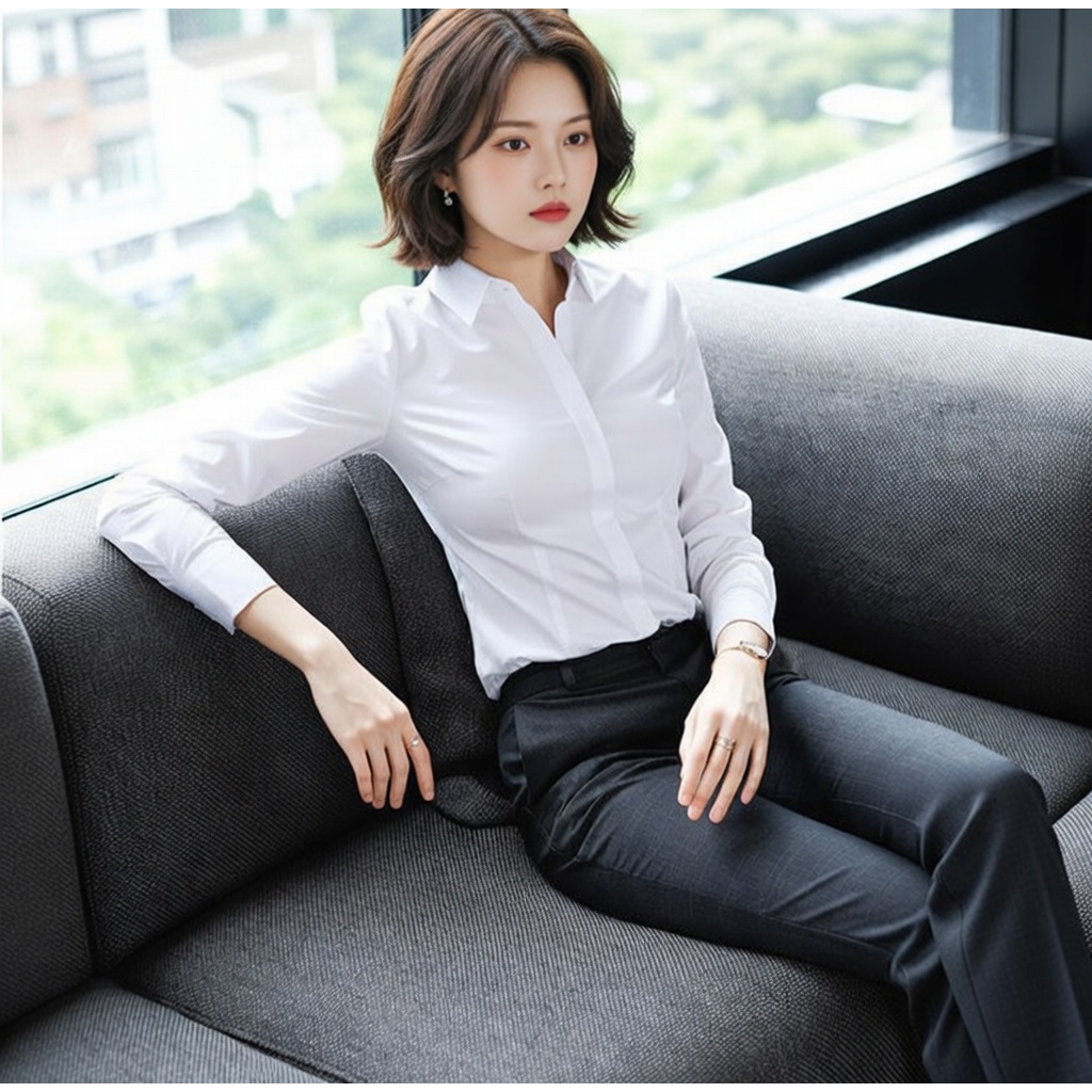 Áo sơ mi nữ màu trắng chất vải lụa kiểu áo dấu cúc CHIẾT EO GN1