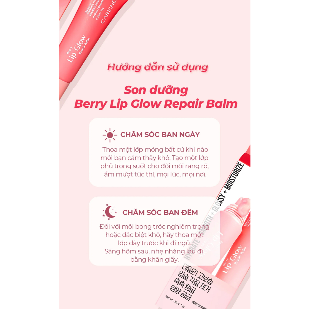 Son dưỡng môi mềm mịn, căng mọng ngừa nứt nẻ Care:nel Berry Lip Glow 10g