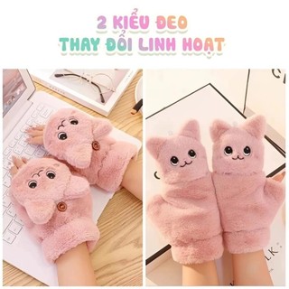 Găng Tay Thú Bông Hở Ngón Hình Mèo – Siêu Mềm, Giữ Ấm, Thích Hợp Dùng Điện Thoại, Học Bài