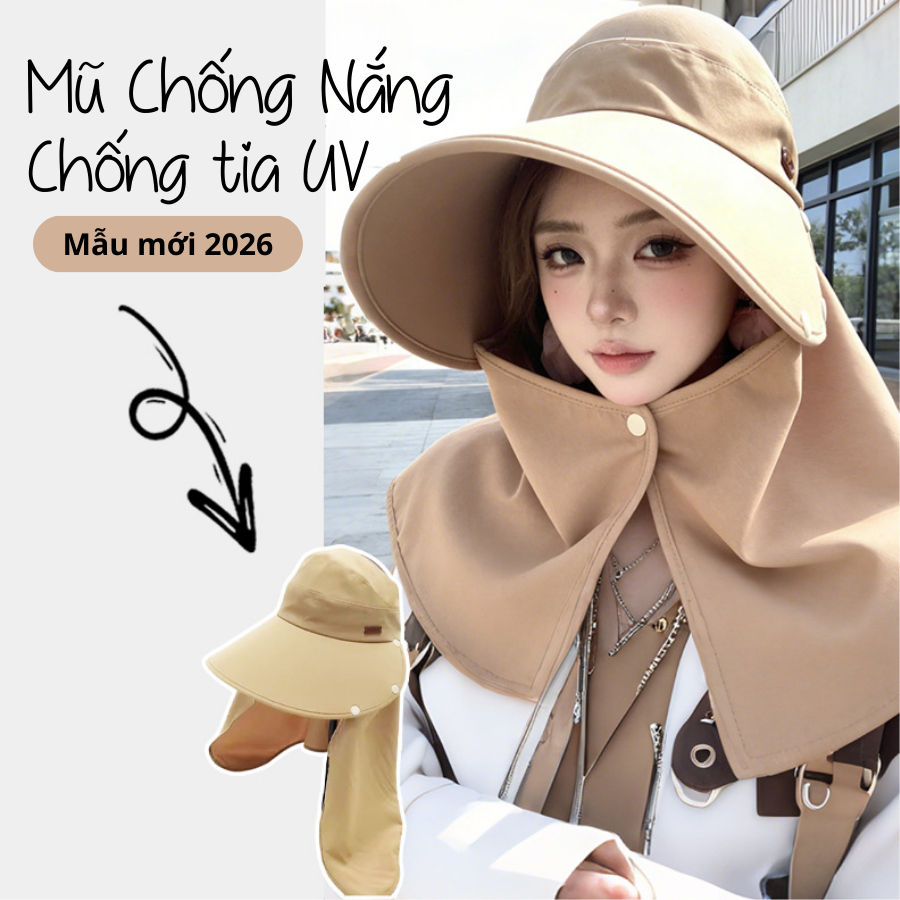 Mũ Chống Nắng Chống Tia UV 2026 Vành Rộng Che Cổ, Mũ Đi Biển Chống Nắng Toàn Diện Cho Nữ