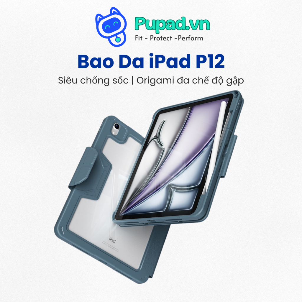 Bao Da iPad Pupad Siêu Chống Sốc, Có Khe Đựng Bút Cho A16 Gen 10/11 Air 4/5/6/7 Pro 11 - P12