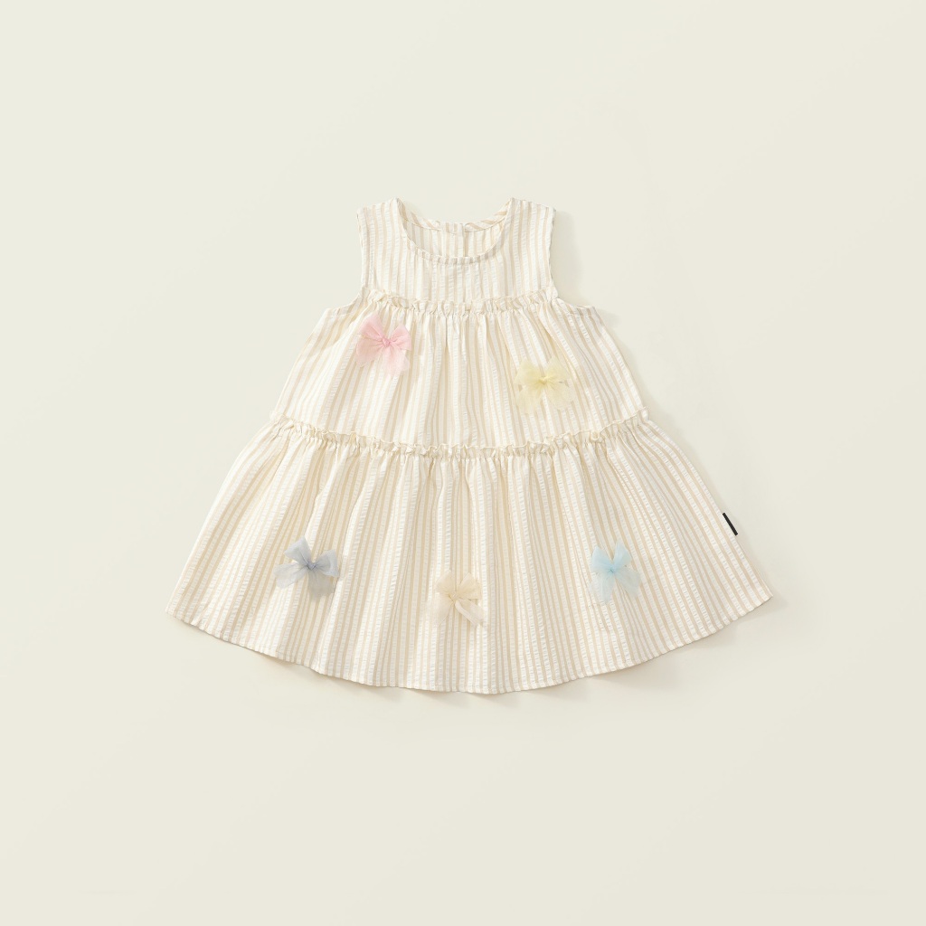 Váy Cho Bé, Váy Sát Nách Cho Bé Gái Phong Cách Tiểu Thư Phối Nơ Nổi Bật Chất Liệu Cotton 100%