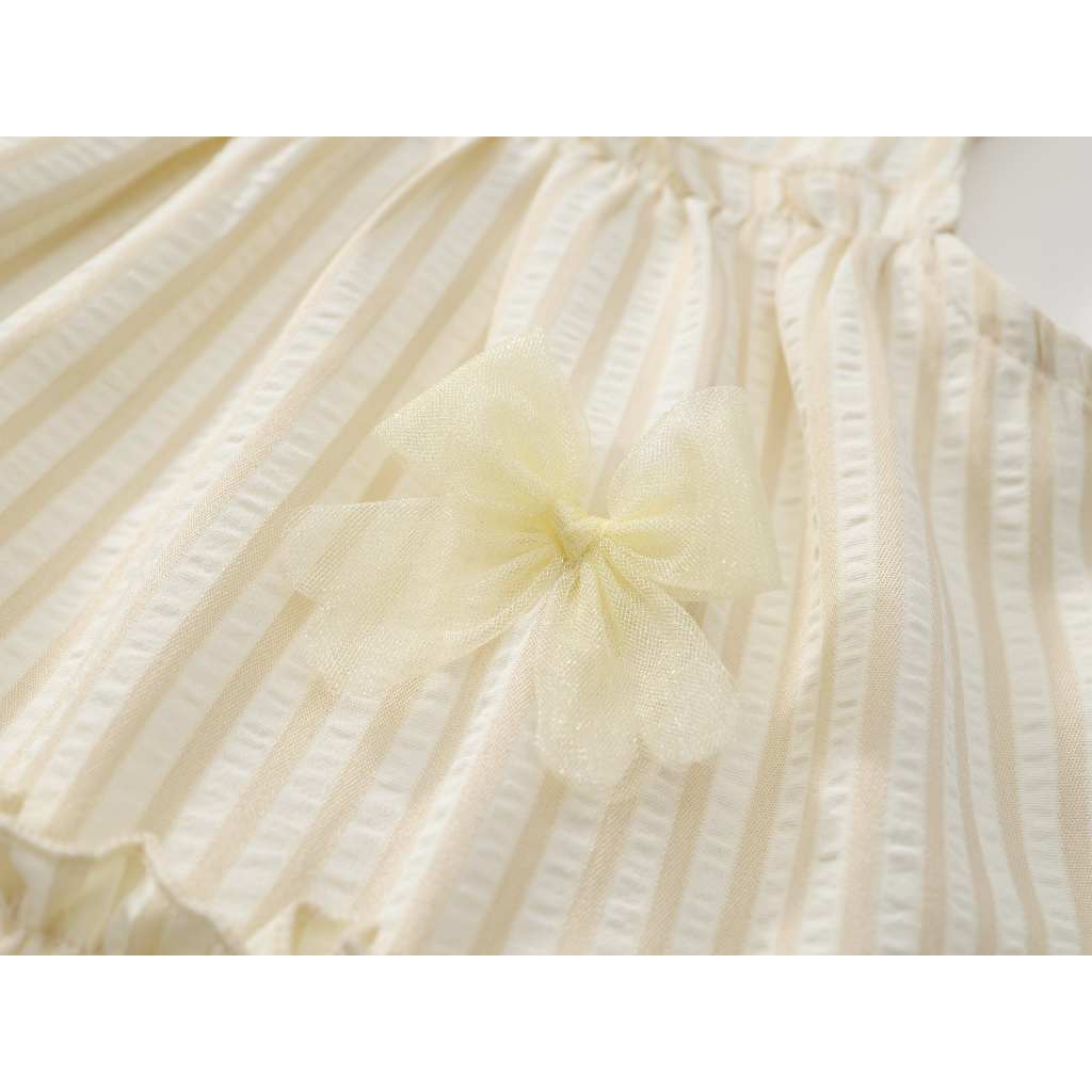 Váy Cho Bé, Váy Sát Nách Cho Bé Gái Phong Cách Tiểu Thư Phối Nơ Nổi Bật Chất Liệu Cotton 100%