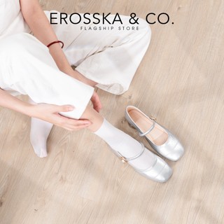 Erosska - Giày búp bê nữ ballet core mũi vuông, quai ngang phối khóa màu nâu  - EL084