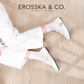 Erosska - Giày búp bê nữ ballet core mũi vuông, quai ngang phối khóa màu nâu  - EL084
