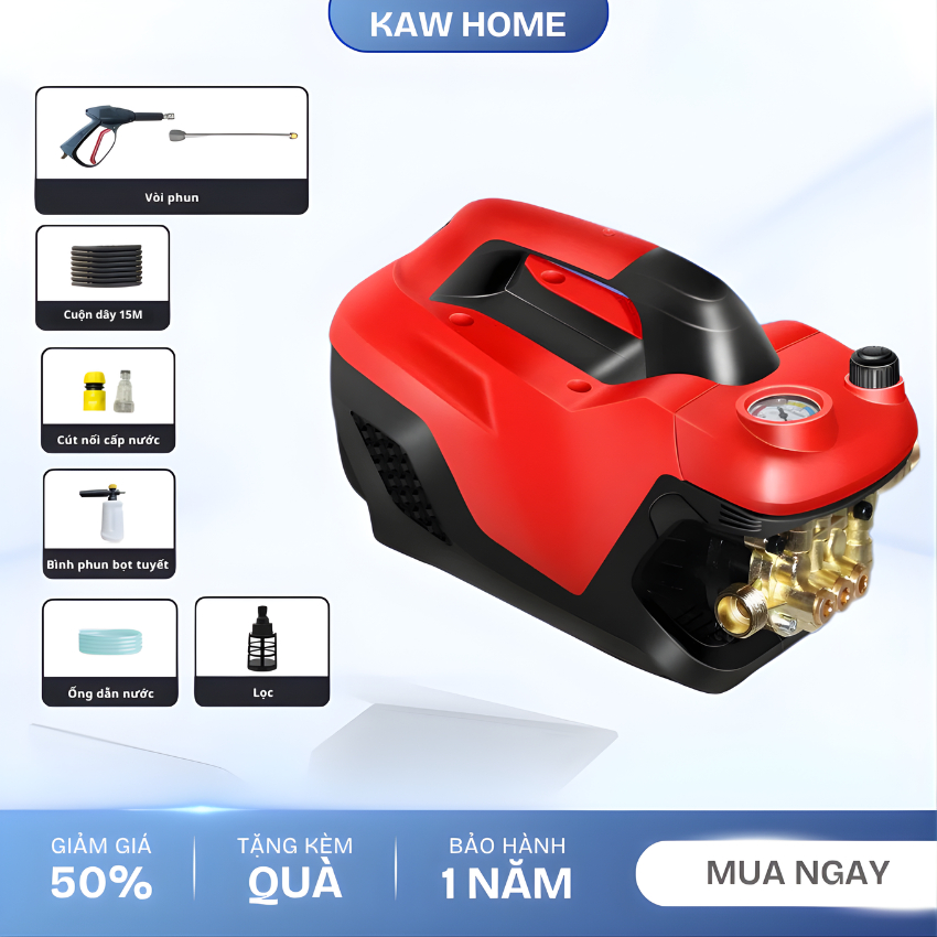 Máy rửa xe cao áp KAW 2300W – máy xịt rửa xe thông minh, áp lực cao rửa xe ô tô xe máy