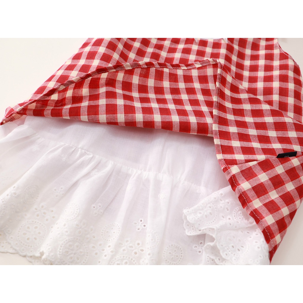 [TẶNG TUBAN] Váy Cho Bé Gái, Váy Suông Thiết Kế Kẻ Caro Phối Ren Nổi Bật Chất Liệu Cotton Mềm Mại