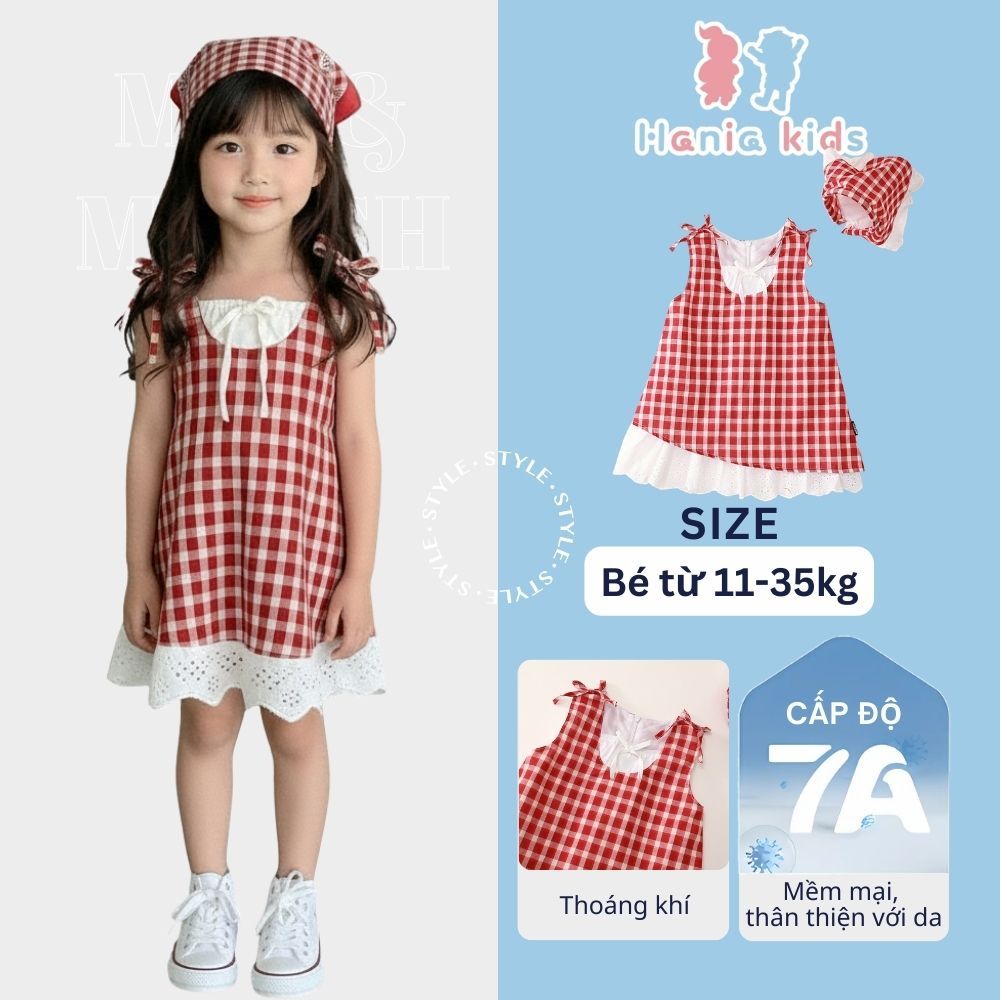 [TẶNG TUBAN] Váy Cho Bé Gái, Váy Suông Thiết Kế Kẻ Caro Phối Ren Nổi Bật Chất Liệu Cotton Mềm Mại
