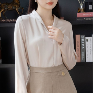 Áo Sơ Mi Nữ JASEY Kiểu Cổ V Dài Tay Chất Lụa Cao Cấp Duyên Dáng Sang Trọng 5058