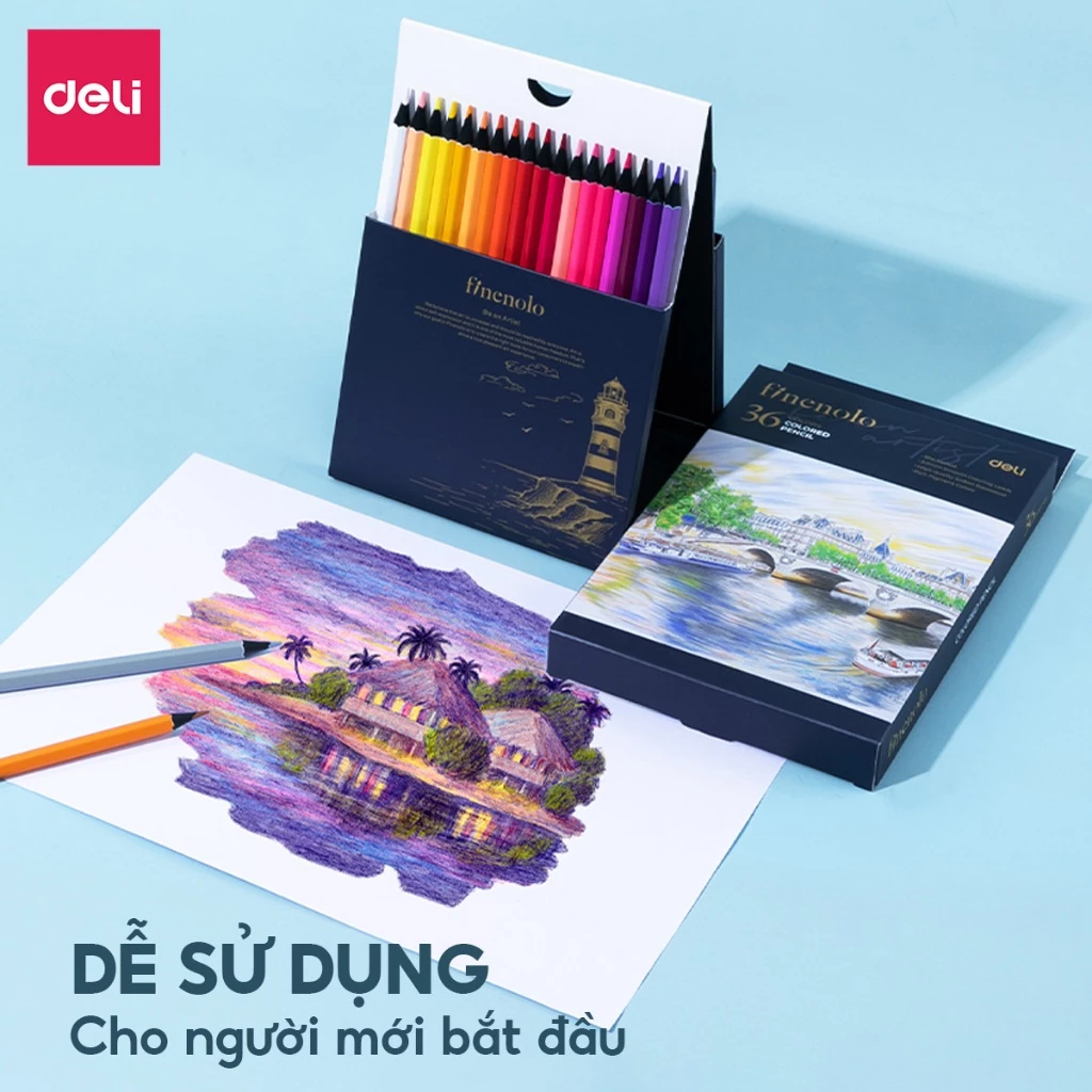 Bút Chì Màu Gốc Dầu Deli 36/72 Màu Lõi Chì Đen Cao Cấp Màu Lên Đậm Mịn Độ Che Phủ Cao Vẽ Thiết Kế Ph