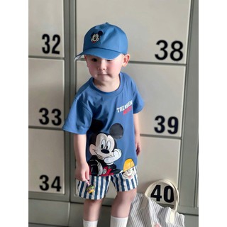 (Tặng Kèm Mũ) Set Bộ cộc tay bé trai hình mickey ngộ nghĩnh, quần sọc chất cotton mềm mát cho bé