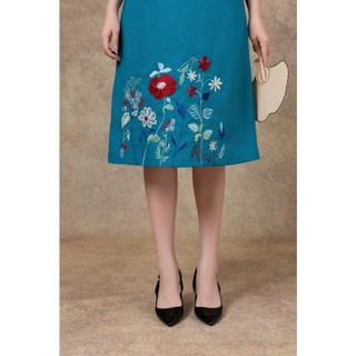 SWANLAKE | Váy Đầm Nữ Midi Suông Cổ Tròn Tay Lỡ Chất Vải Linen Thêu Hoa Cao Cấp Đi Tiệc D13228