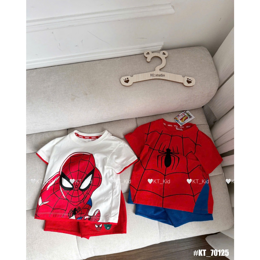 Bộ Cộc Tay 4 Mầu Cho Bé Trai In Hình Người Nhện Dành Cho Bé 9-35kg Thoải mái Thoáng Mát