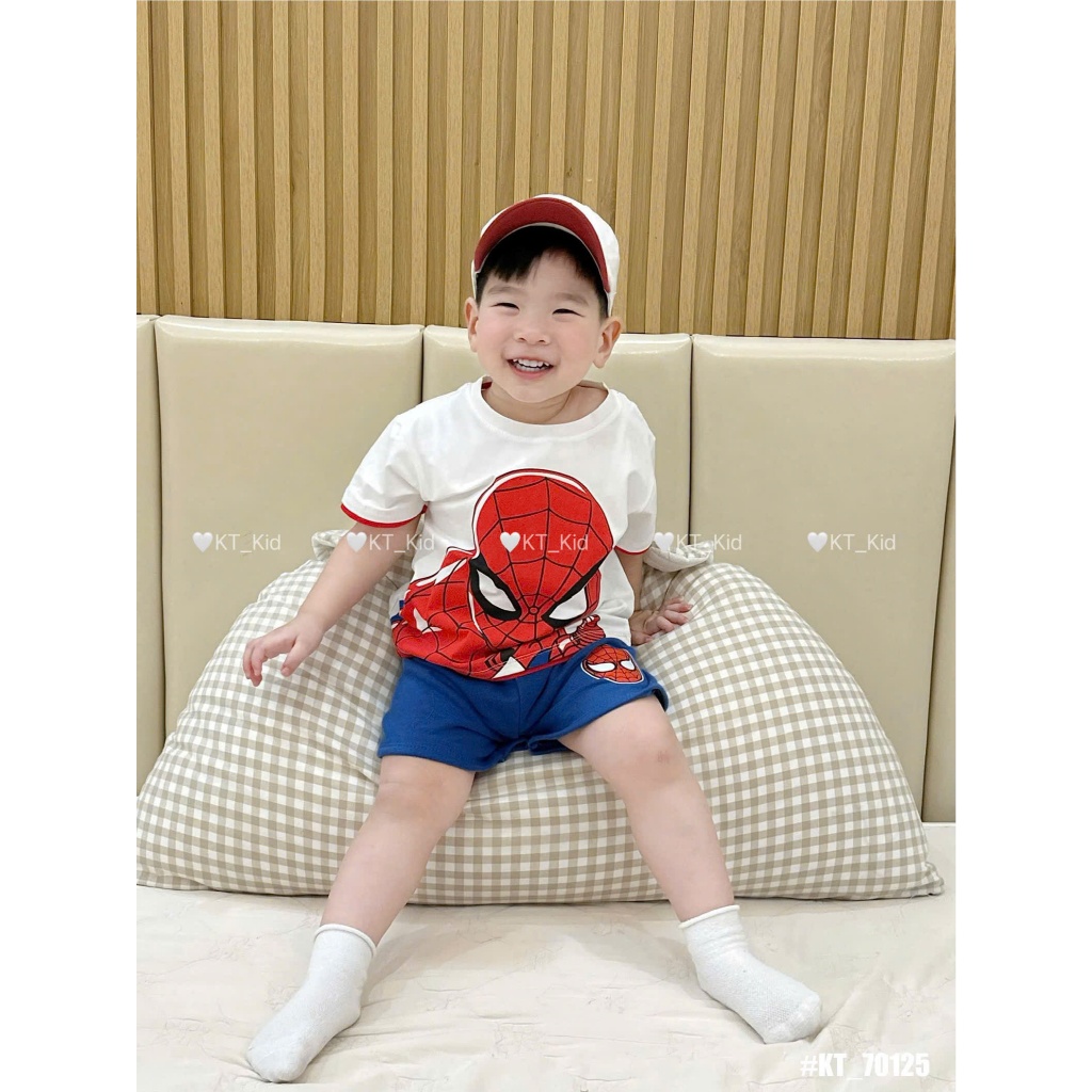 Bộ Cộc Tay 4 Mầu Cho Bé Trai In Hình Người Nhện Dành Cho Bé 9-35kg Thoải mái Thoáng Mát