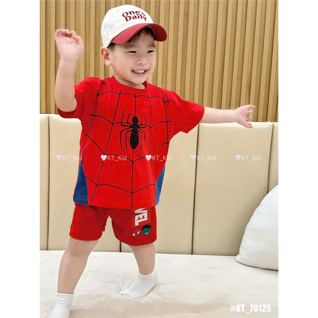 Bộ Cộc Tay 4 Mầu Cho Bé Trai In Hình Người Nhện Dành Cho Bé 9-35kg Thoải mái Thoáng Mát