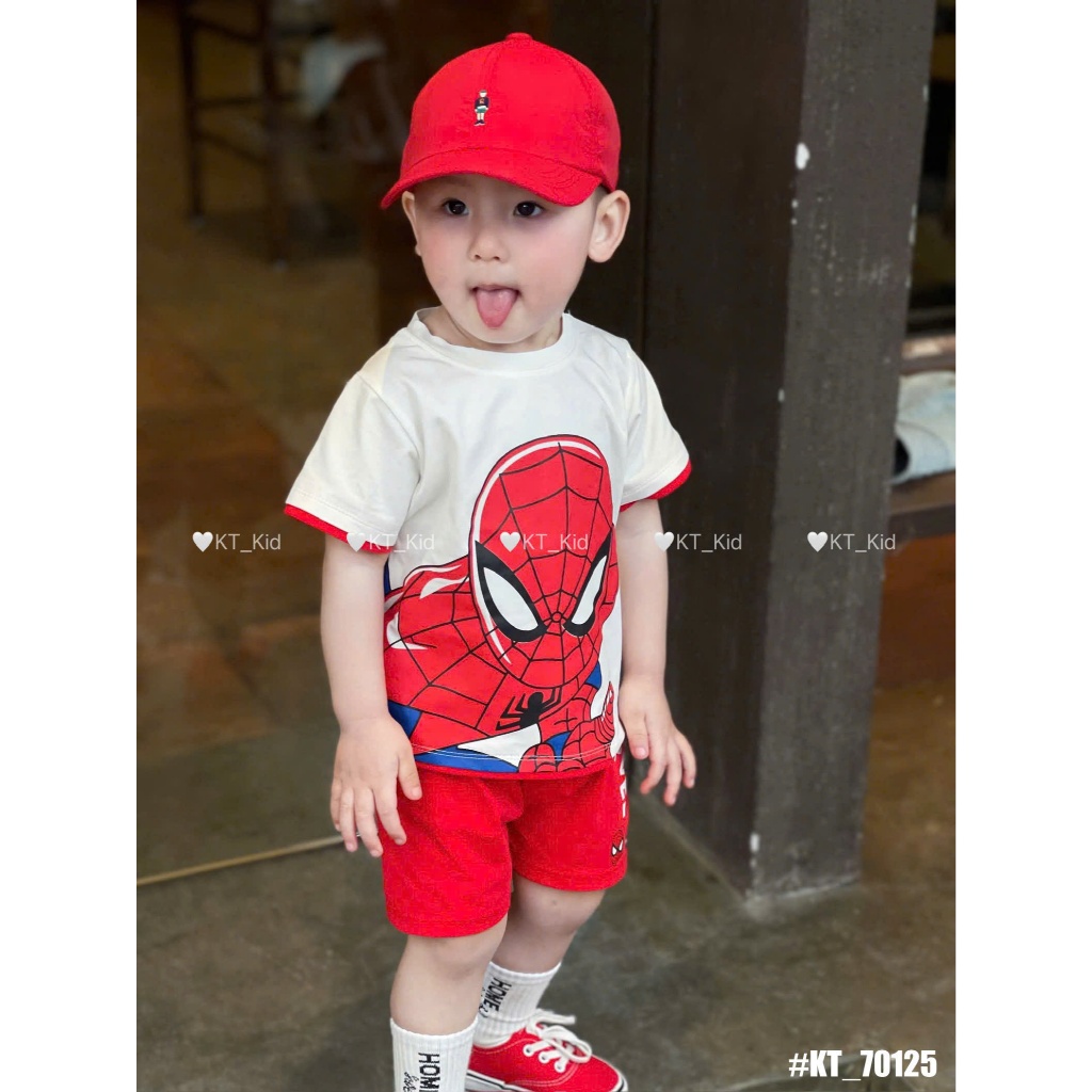 Bộ Cộc Tay 4 Mầu Cho Bé Trai In Hình Người Nhện Dành Cho Bé 9-35kg Thoải mái Thoáng Mát