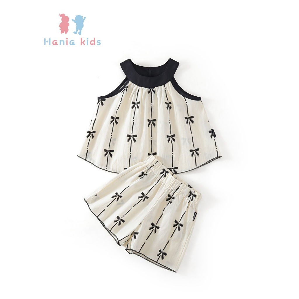 Set Bộ Bé Gái, Set Bộ Áo Yếm Kèm Quần Đùi Họa Tiết Nơ Xinh Xắn Chất Liệu Cotton Mềm Mát