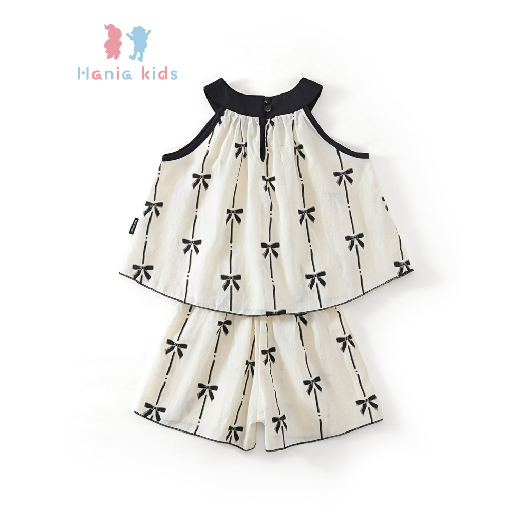 Set Bộ Bé Gái, Set Bộ Áo Yếm Kèm Quần Đùi Họa Tiết Nơ Xinh Xắn Chất Liệu Cotton Mềm Mát