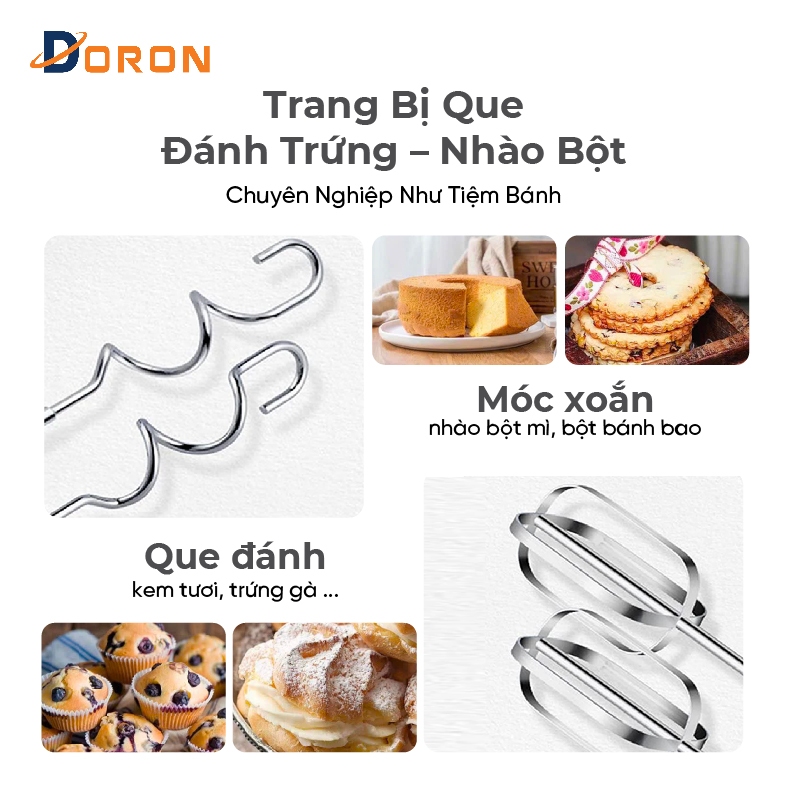 Máy trộn bột DORON 400W kiểu dáng sang trọng, hoạt động êm ái