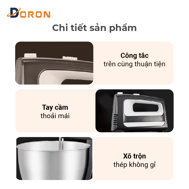 Máy trộn bột DORON 400W kiểu dáng sang trọng, hoạt động êm ái