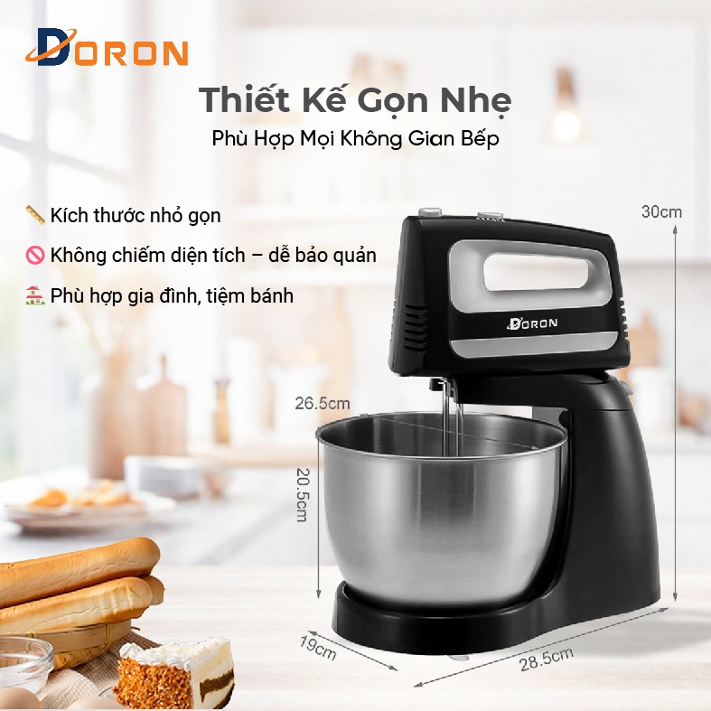 Máy trộn bột DORON 400W kiểu dáng sang trọng, hoạt động êm ái
