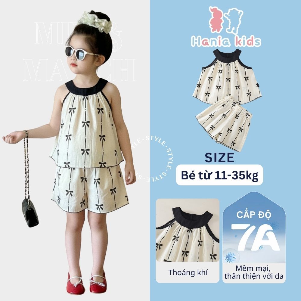 Set Bộ Bé Gái, Set Bộ Áo Yếm Kèm Quần Đùi Họa Tiết Nơ Xinh Xắn Chất Liệu Cotton Mềm Mát