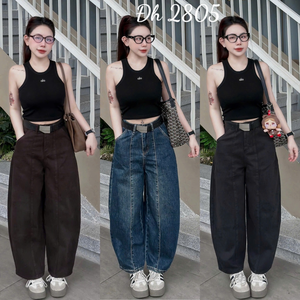 [Sẵn/QC] Quần Jeans Nữ Dáng Baggy Thụng Dài 95/25cm Tặng Kèm Đai Basic Dễ Phối #2805