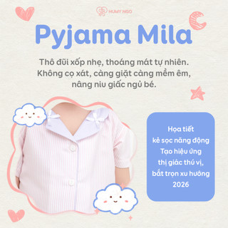 Bộ đồ bé gái HUMY NGO kiểu dáng Pijama 3-9 tuổi(10-40kg) - Bộ ngủ cotton mềm mát hoạ tiết kẻ tím pastel kẹo ngọt [S206]