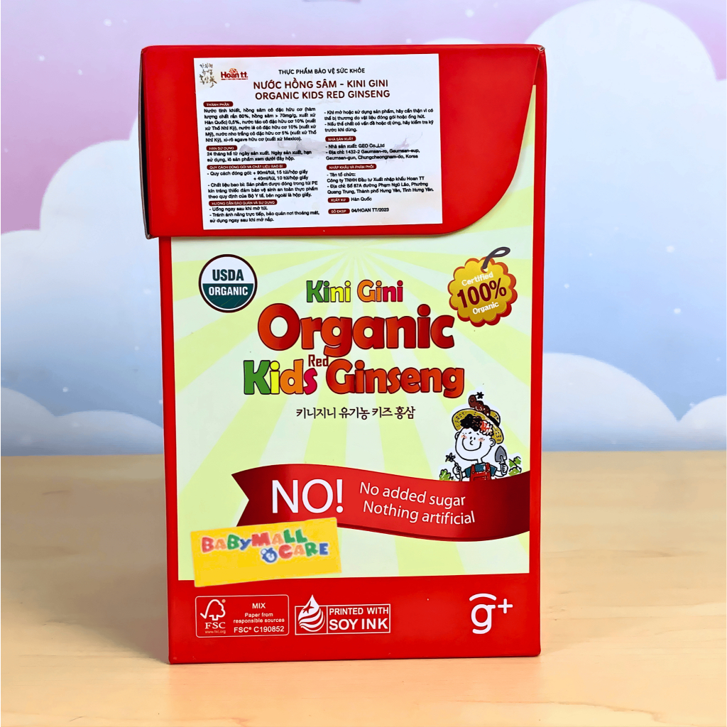 Nước Hồng Sâm Hữu Cơ Kini Gini Organic Kids Red Ginseng 40ml Bổ Sung Dưỡng Chất Cho Bé|Babymall&Care