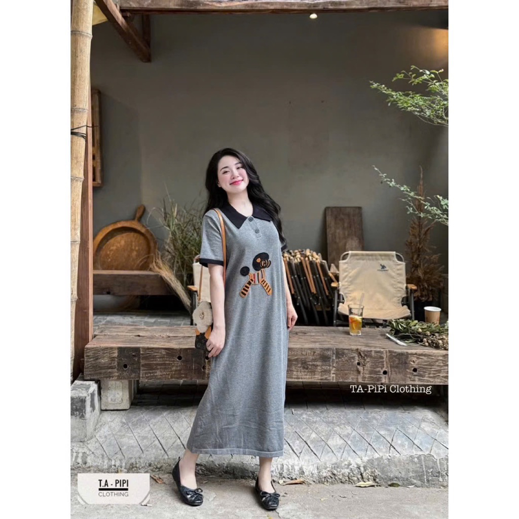 VÁY BẦU CỘC TAY ZIP DÁNG XUÔNG CỔ POLO THÊU HÌNH NGỰA - 2 Màu