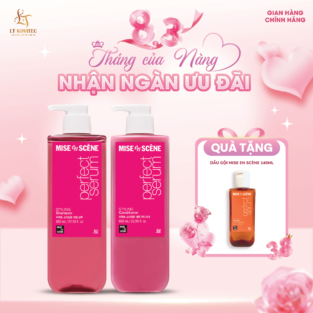 [SIZE LỚN] Bộ đôi Gội - Xả mise en scène Perfect Serum Styling 680ml giúp tóc suôn mượt và dễ vào nếp, giữ nếp 24h