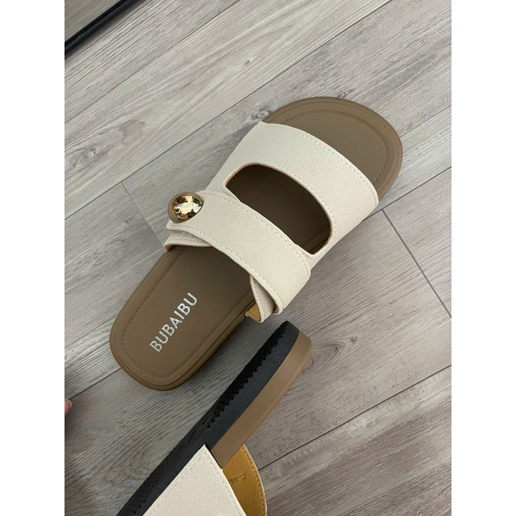 Dép Nữ Quai Ngang EVY Cao 3cm Da Lộn Phối Khoá Vàng – Phong Cách Trẻ Trung tại Tiệm giày Quỳnh Anh