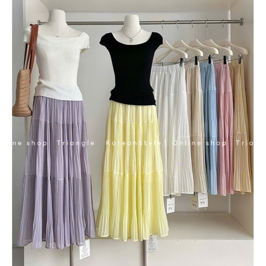 Triangle - Peachy Skirt (Cân nhắc kỹ, return is not welcomed)- Chân váy dài Hàn Quốc xếp li nhỏ phong cách thanh lịch