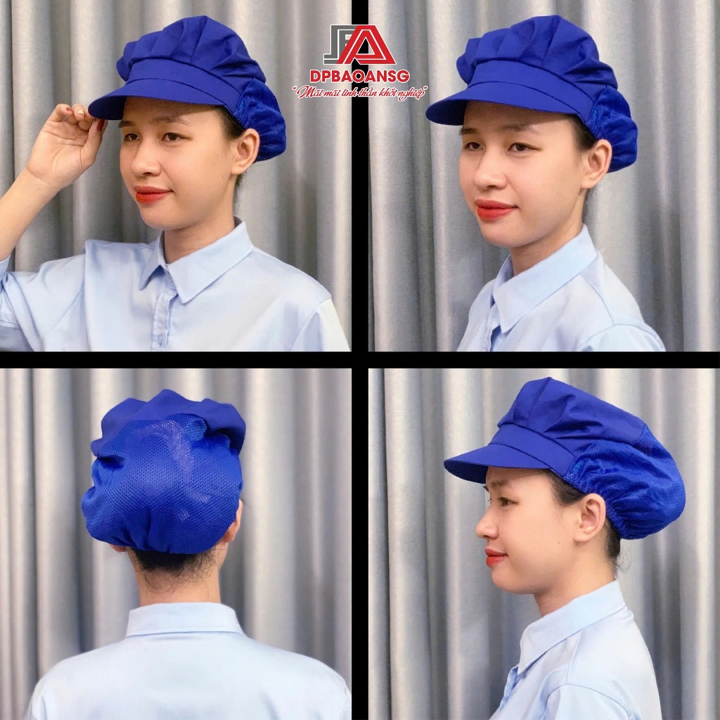 Nón Công Nhân Thủy Sản Phối Lưới Vành Ngắn – Dùng Trong Phòng Sạch, Nhà Máy Thực Phẩm