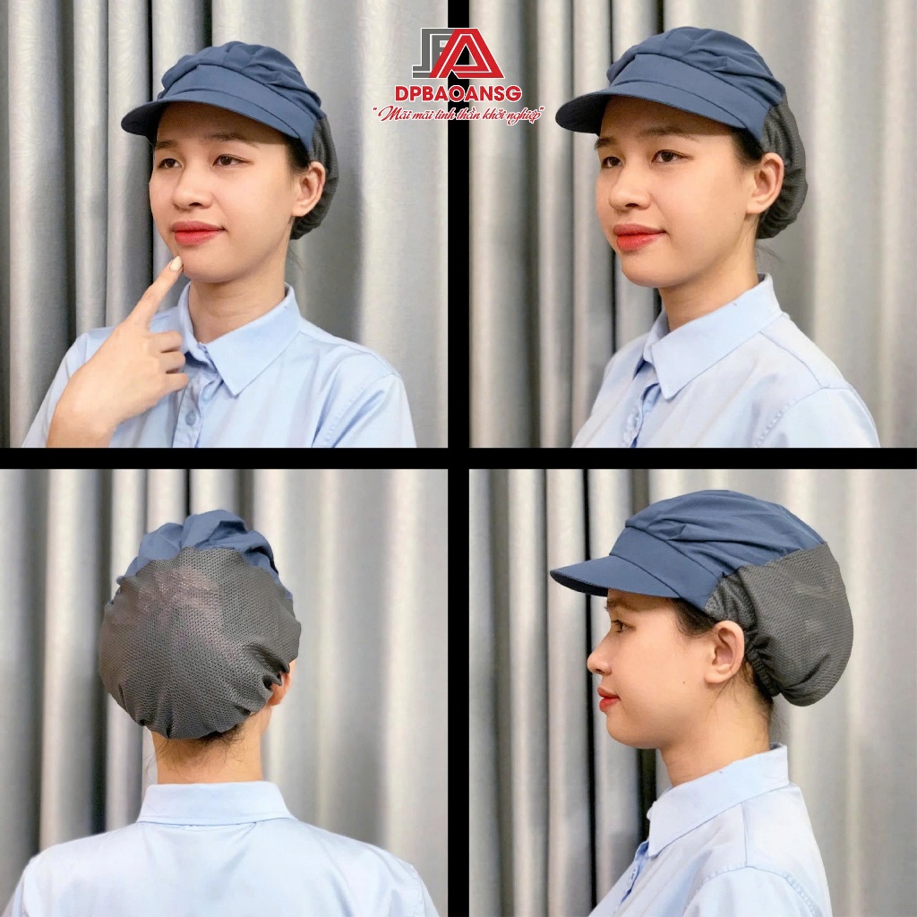 Nón Công Nhân Thủy Sản Phối Lưới Vành Ngắn – Dùng Trong Phòng Sạch, Nhà Máy Thực Phẩm