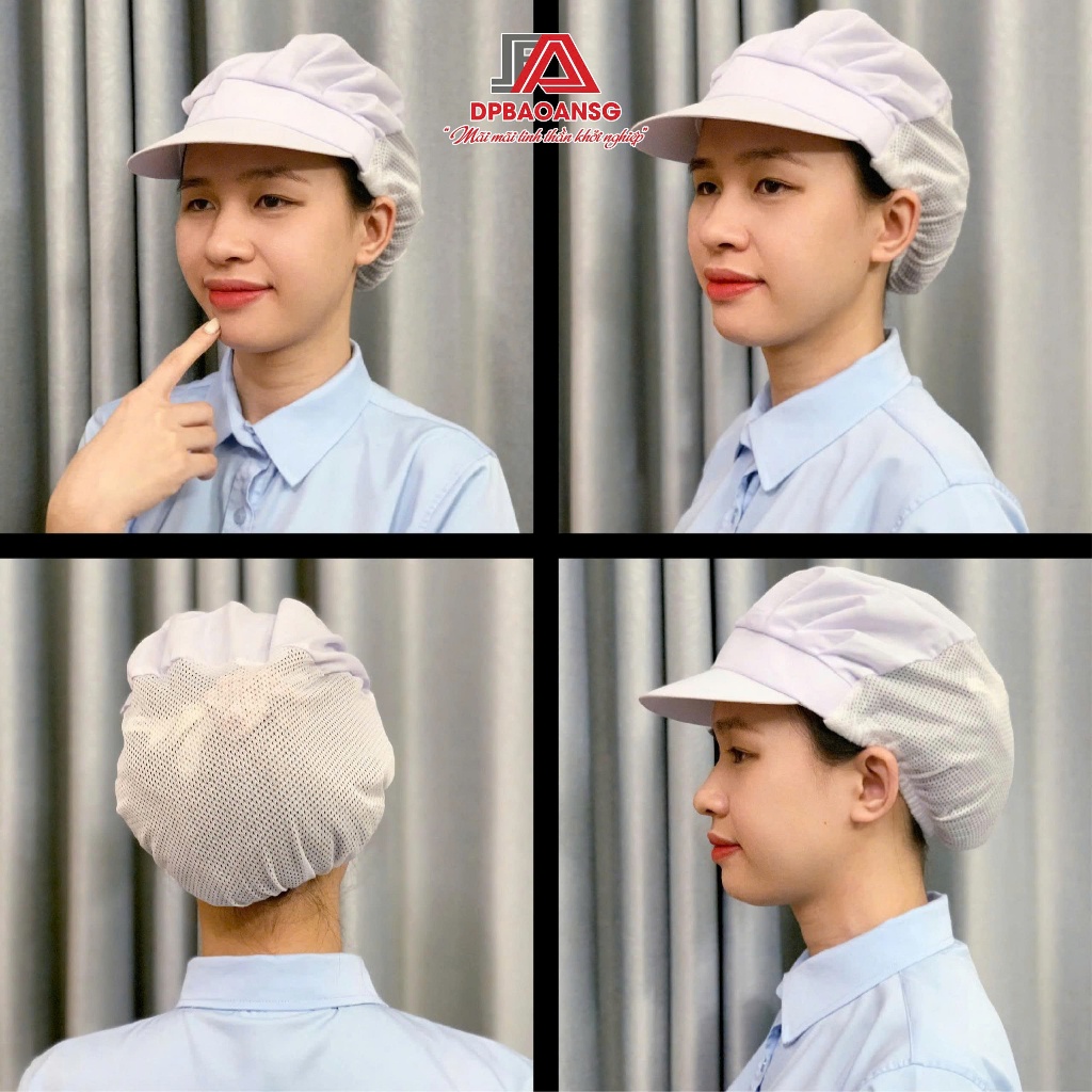 Nón Công Nhân Thủy Sản Phối Lưới Vành Ngắn – Dùng Trong Phòng Sạch, Nhà Máy Thực Phẩm