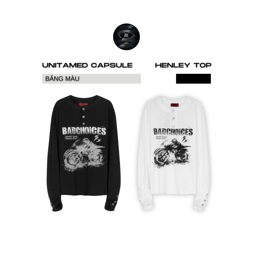 Bad Choices | Áo tay dài henley racing UNTAMED CAPSULE vải xước mỏng form ôm