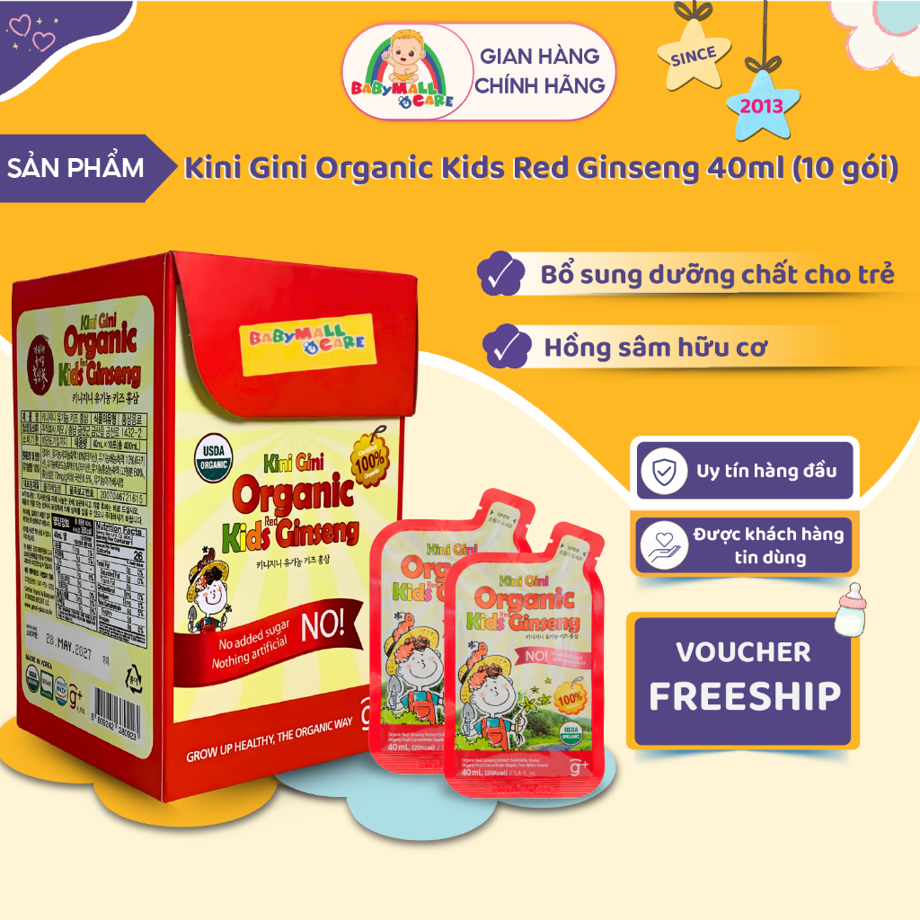 Nước Hồng Sâm Hữu Cơ Kini Gini Organic Kids Red Ginseng 40ml Bổ Sung Dưỡng Chất Cho Bé|Babymall&Care