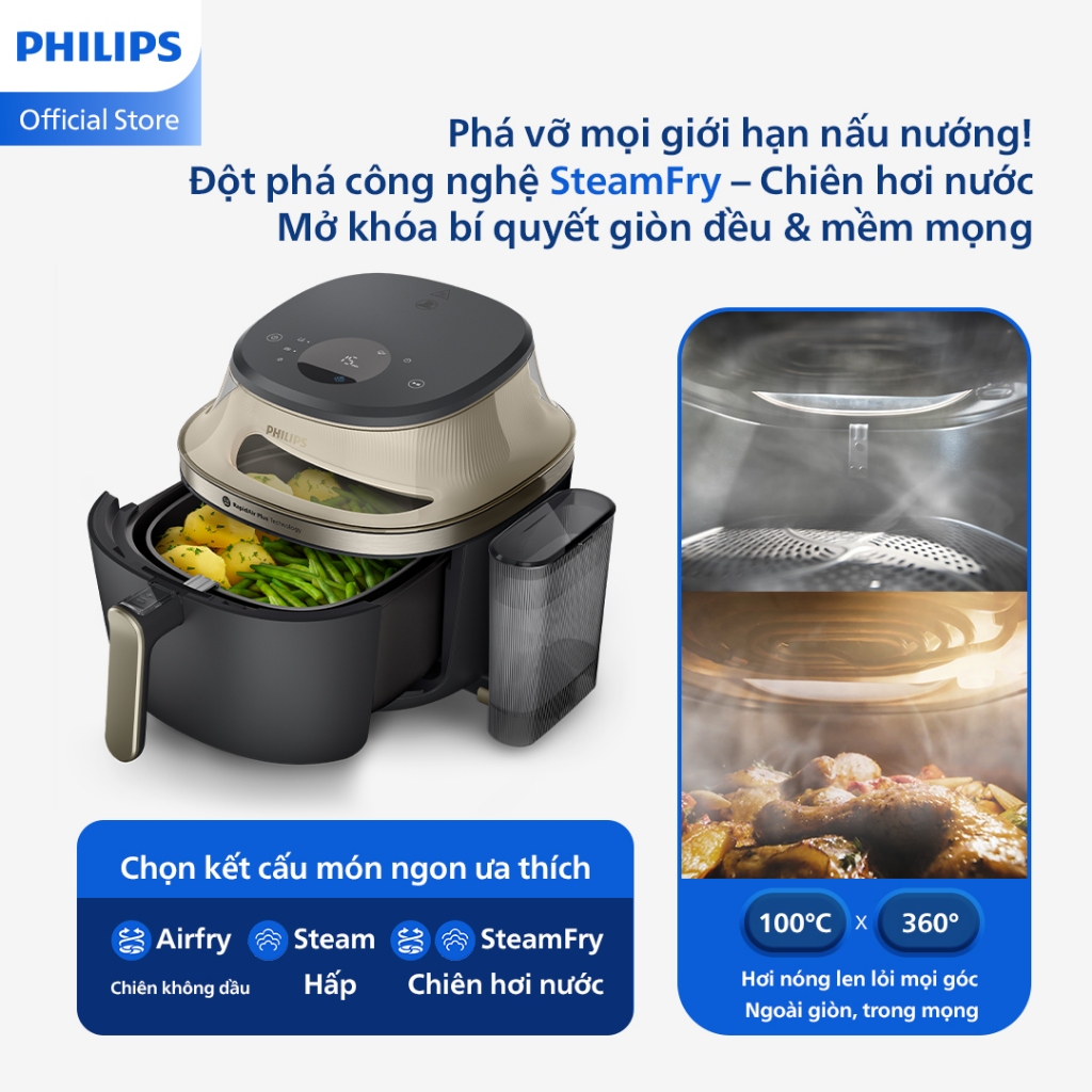 Nồi chiên không dầu Philips NA543/00 có chức năng hấp dung tích 7.2L