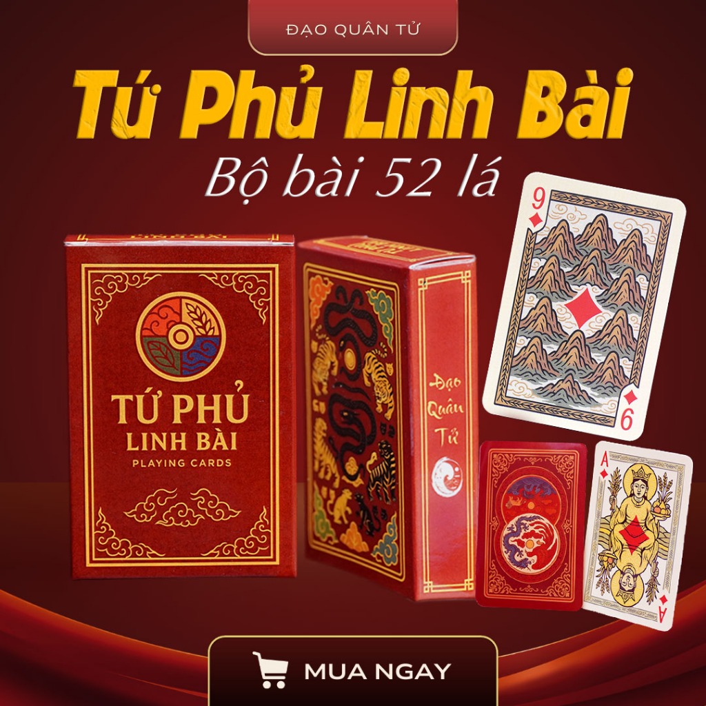 Bộ Bài "Tứ Phủ Linh Bài" - Thẻ Bài Giấy Cứng Cao Cấp "TẶNG 2 xu âm dương" Gamego