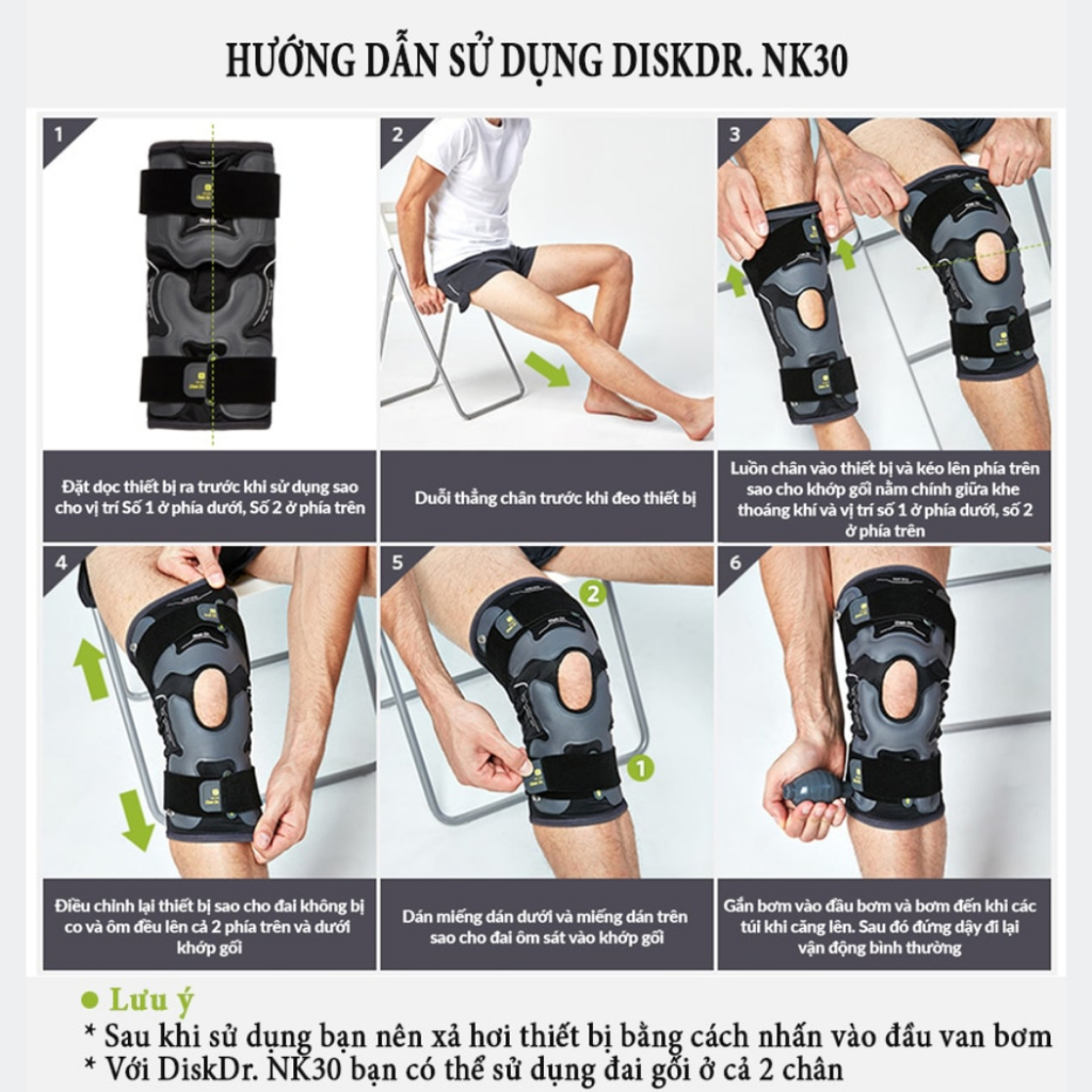 Đai gối bơm hơi DiskDr NK30 Hàn Quốc hỗ trợ đau khớp gối, giảm áp lực khớp gối