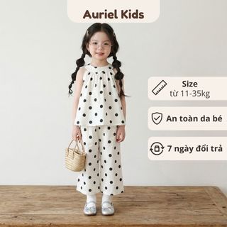 Set Bộ Bé Gái, Đồ Bộ Bé Gái Thiết Kế Áo Cổ Yếm Quần Ống Suông Chất Liệu Cotton Mềm Mại