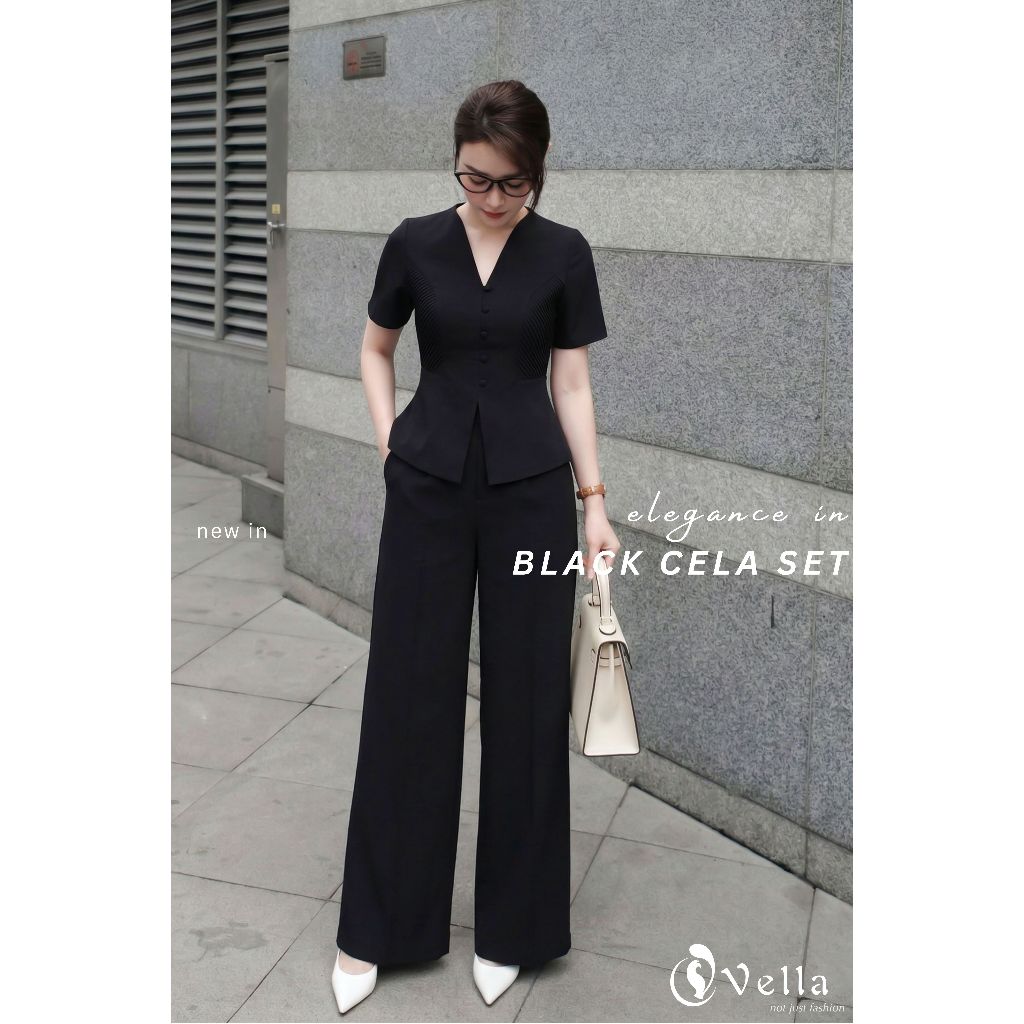 Set công sở nữ áo peplum ngắn tay & quần culottes suông tôn dáng Vella VA25078