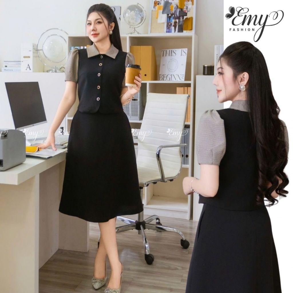 Ảo Công Sở Kiểu Đi Làm Thiết Kế EMY Thời Trang Cao Cấp A2122 Vải Caro Sang Chảnh Đi Tiệc