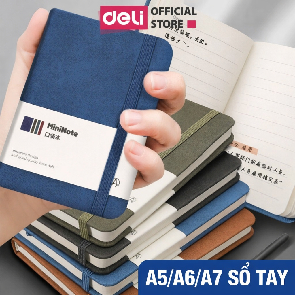 [DELI VPP] Sổ Tay Bìa Da Kẻ Ngang Mini A5 A6 Cao Cấp Deli 192/240 Trang80gsm Chống Nước Ghi Chép Quà Tặng