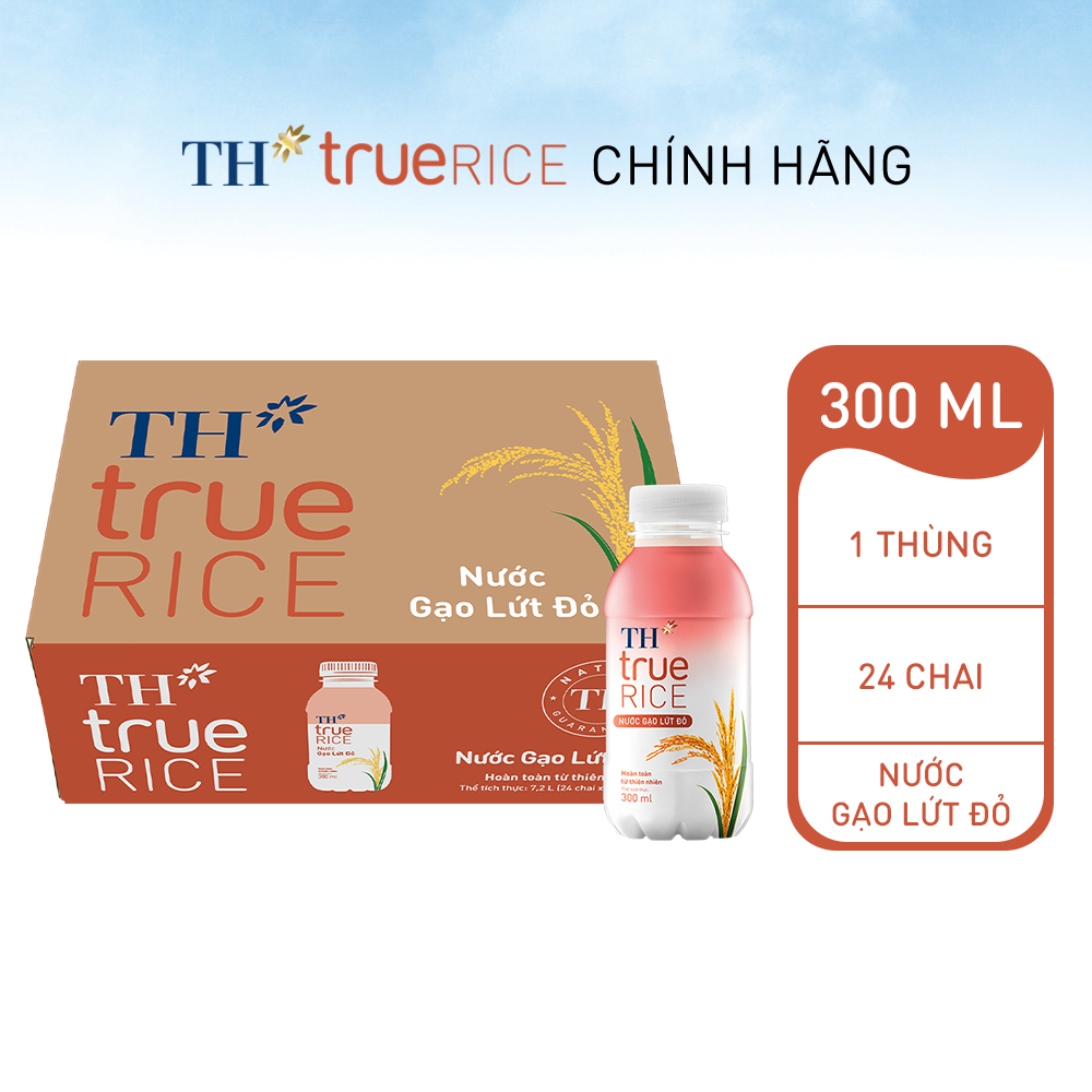 Thùng 24 Chai Nước Gạo Lứt Đỏ TH true RICE milk 300ml (24 Chai)